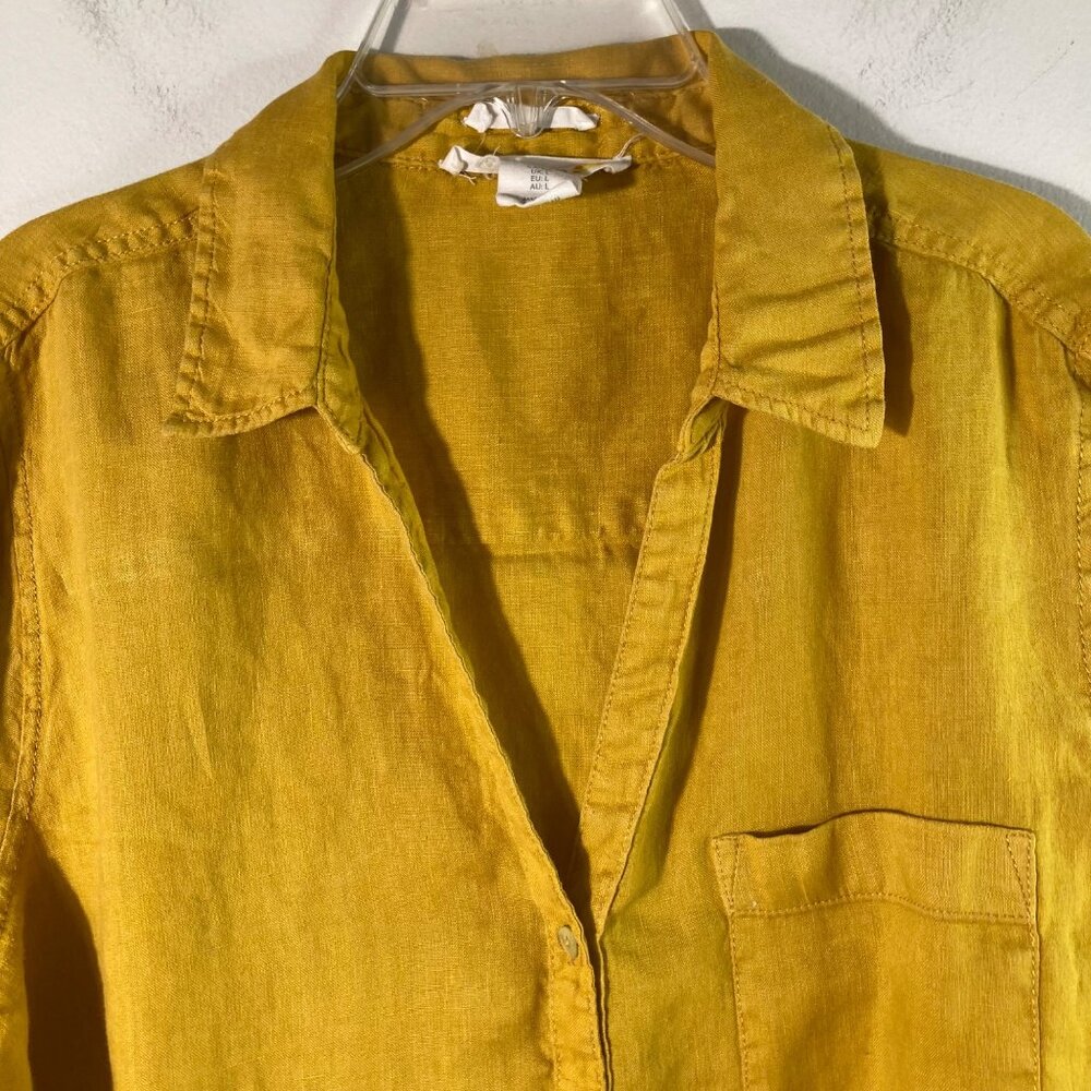 C&C California Mustard Yellow Linen Button-Down Shirt - Picture 4 of 8